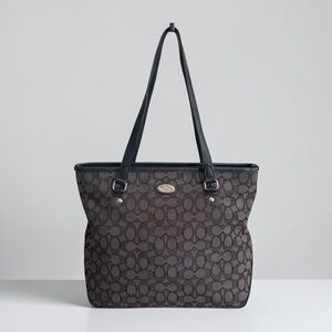 Authentic Coach Signature Black Grey Zip Top Tote Bag